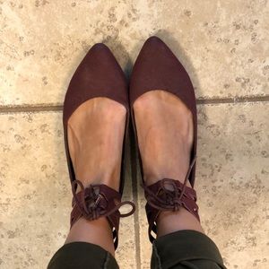 Maroon lace up flats